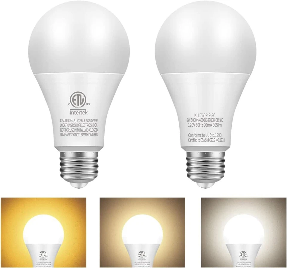 LED A21 12W 3000K-6000K Wide Voltage E27 Intelligent Tricolour Light Bulb 4Pack - Image 3 of 4