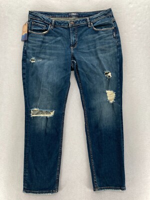 Silver Jeans Sam Boyfriend Jeans Women's 16 Dark Blue Denim Distressed  Grunge