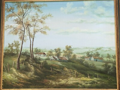 Vintage Original Ölgemälde auf Leinwand signiert von C Gordon ländliche Landschaft
