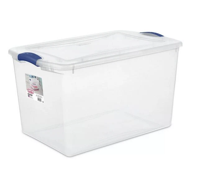 Sterilite 66 Qt. Clear Plastic Latch Box, Blue Latches with Clear Lid | eBay
