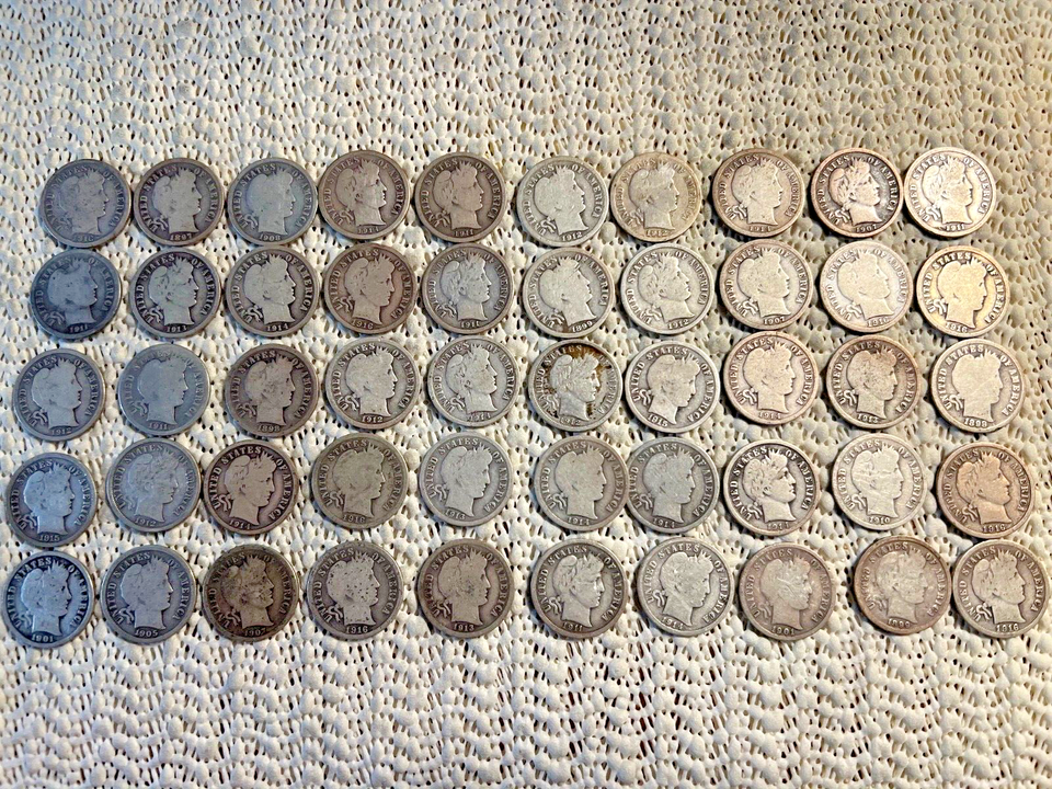 Barber Silver Dimes Roll of 50 FULL DATE Barber SILVER Dimes 18921916