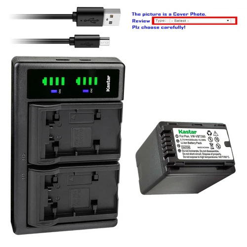 Kastar Battery LCD Dual Charger for Panasonic VW-VBT380 HC-V720 V770 VX980 WX97