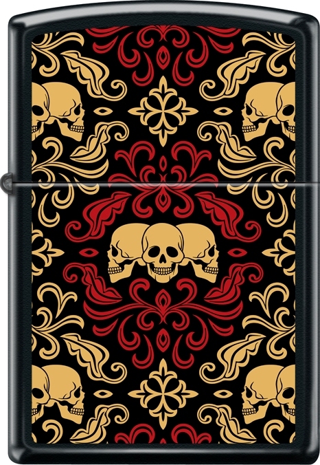 Zippo Day Of The Dead Skulls Ornament Tattoo Art Brushed Bla