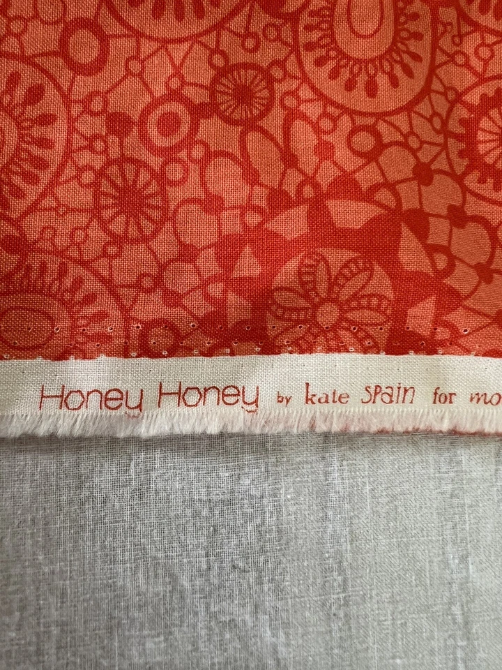 Kate Spain Moda Fabric HONEY HONEY Large Floral 28X 44” Orange Geometric 19X42” - Image 2 of 4
