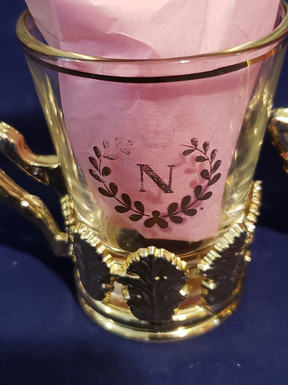 Vintage Napoleon Cognac Two Shot Glasses with Gold Trim In Plastic