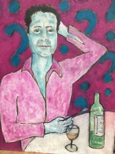 Very Beautiful Painting Mutti Self-Portrait 1980 Fauve Free Figuration Hsp Wood