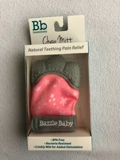 Bazzle Baby Chew Mitt Crinkle Teether Pain Relief Stars Pink Gray NEW
