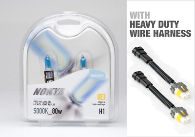 Nokya Cosmic White H1 Headlight Bulbs- 5000K 80W * With HD Wire Harnesses