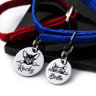 WOOD'S GOOD PERSONALISED Engraved Cat Dog ID Collar Tag Disc Name Tags Small | Large Pet