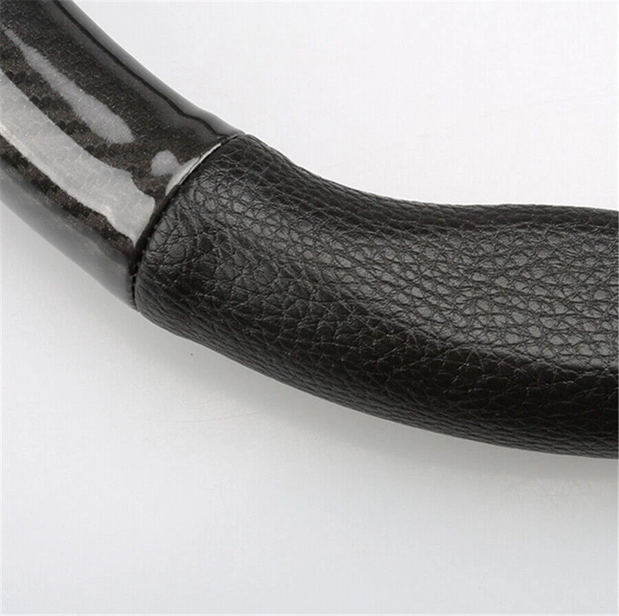 Cubierta de volante de coche 38 cm fibra de carbono y cuero negro antideslizante con marca Foto 3 de 4