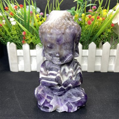2LB 5.7'' Natural Dream Amethyst Buddha Figurine Crystal Quartz Carving Decor
