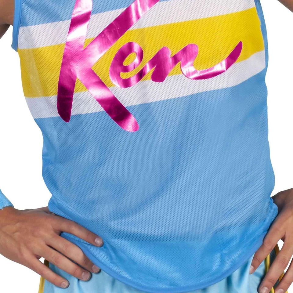 Ken Exercise Costume Adult Mattel Licensed 1980s Blue Singlet Shorts Bands Socks - image 2 of 4