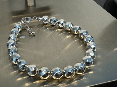 925 Silber Hämatit facettiert Armband silberfarben 8 mm ''Big Sparkles  19+3 cm