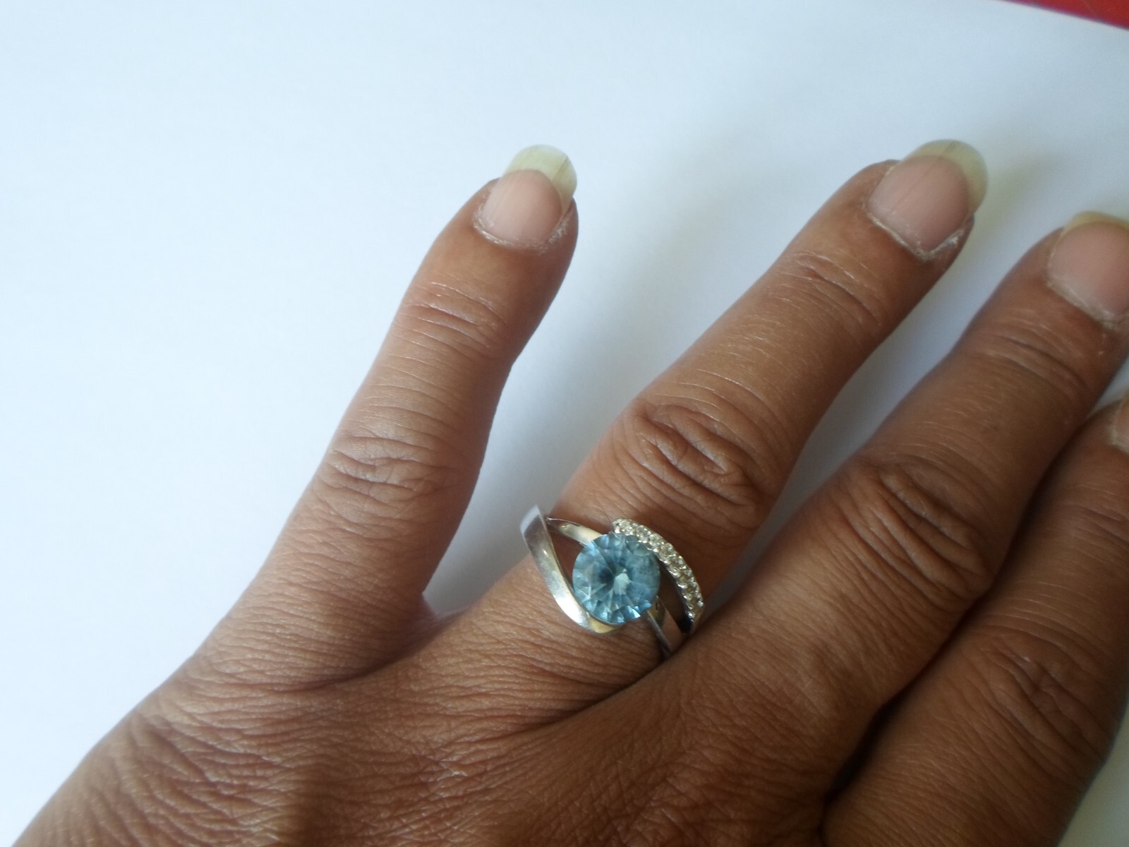 solid silver ring, faceted blue colored stone, zi… - image 2