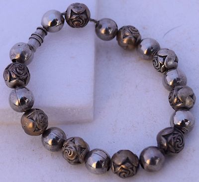 Rose Perlen Rund Armband Glieder Kupfer und Silber Platte Blumen Handarbeit 