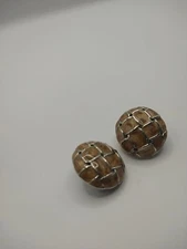  Beige clip on retro vintage earrings 2cm  Silver tone Boho Christmas