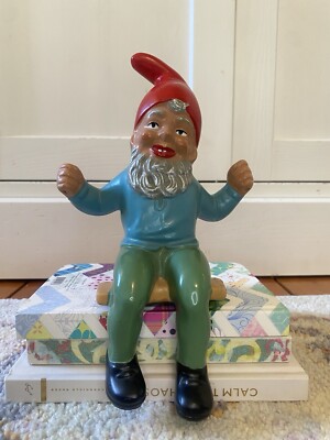 Rare Vintage Heissner Garden Swinging Gnome Figurine Terra Cotta West Germany