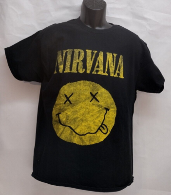 Nirvana Kurt Cobain Distressed Smiley Face T-Shirt Black and