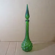 Vtg 1960's Green Glass Hobnail Genie Bottle Decanter w Stopper 20" Italy Vase
