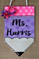 Personalize TEACHER PENCIL SIGN Name Plaque School Class Classroom Wall Hanger
