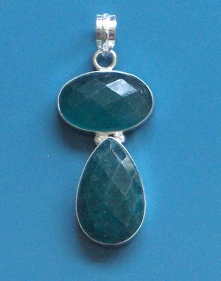 emerald 2.25'' 925 silver plated double drop pendant, green is good!