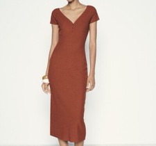 Zara rust/Orange V neckline ribbed midi dress size 8-10
