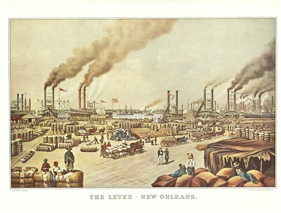 1952 Currier and Ives Lithograph - The Levee - New Orleans