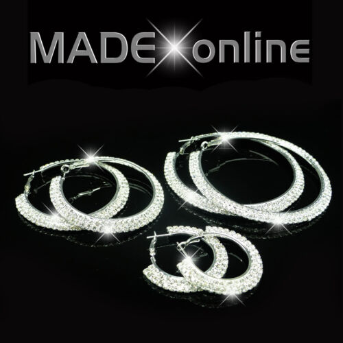 Hoop Earrings, Double line side facing Sparkle Silver Round Diamante Loops - 第 1/13 張圖片