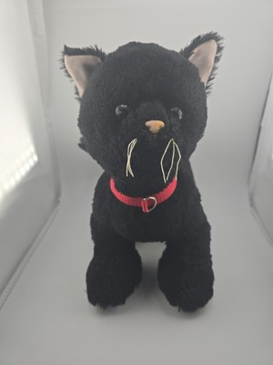 Build-A-Bear Promise Pets All Black Cat Plush Green Eyes 12'' Red Collar