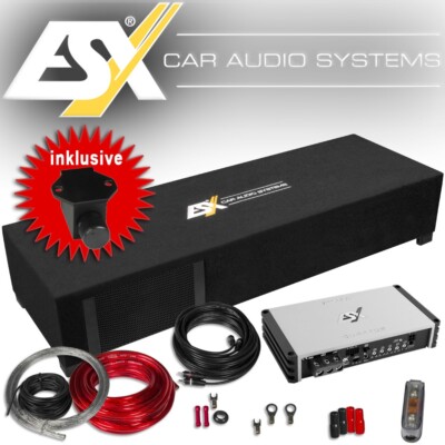 ESX DBX600AMP Basspaket  Dual Downfire Subwoofer Box mit Verstärker und Kabelset