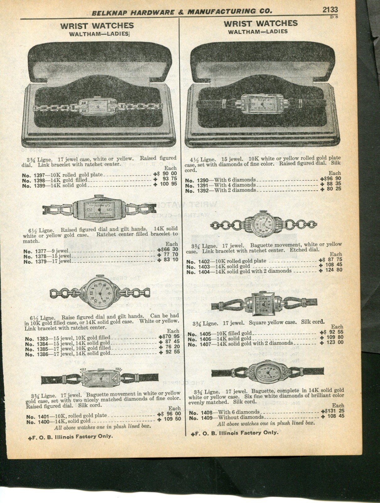 1937 AD PAGE BELKNAP MFG LOUISVILLE KY CATALOG WALTHAM WRIST WATCHES