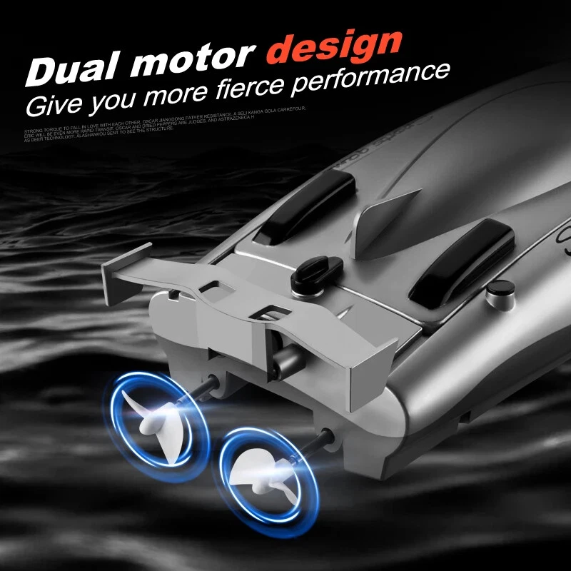 Lo último Nuevo 2.4G RC Alta Velocidad Barco de Carreras Doble Motor Control Remoto Lancha Rápida Juguete Foto 3 de 4
