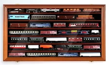 Train Display Case N Scale Brown 7 Shelves Cabinet Railroad Car Locomotive Frame