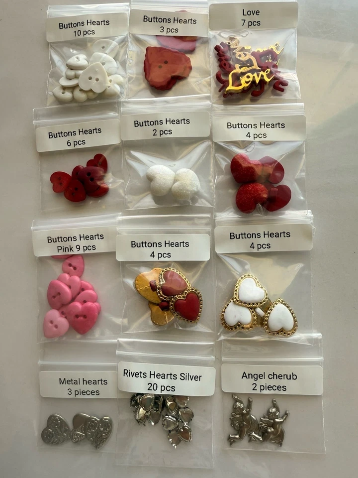 74 pieces HEARTS Embellishments Buttons Metal Charms Cherub Love Rivets Button - Image 2 of 4