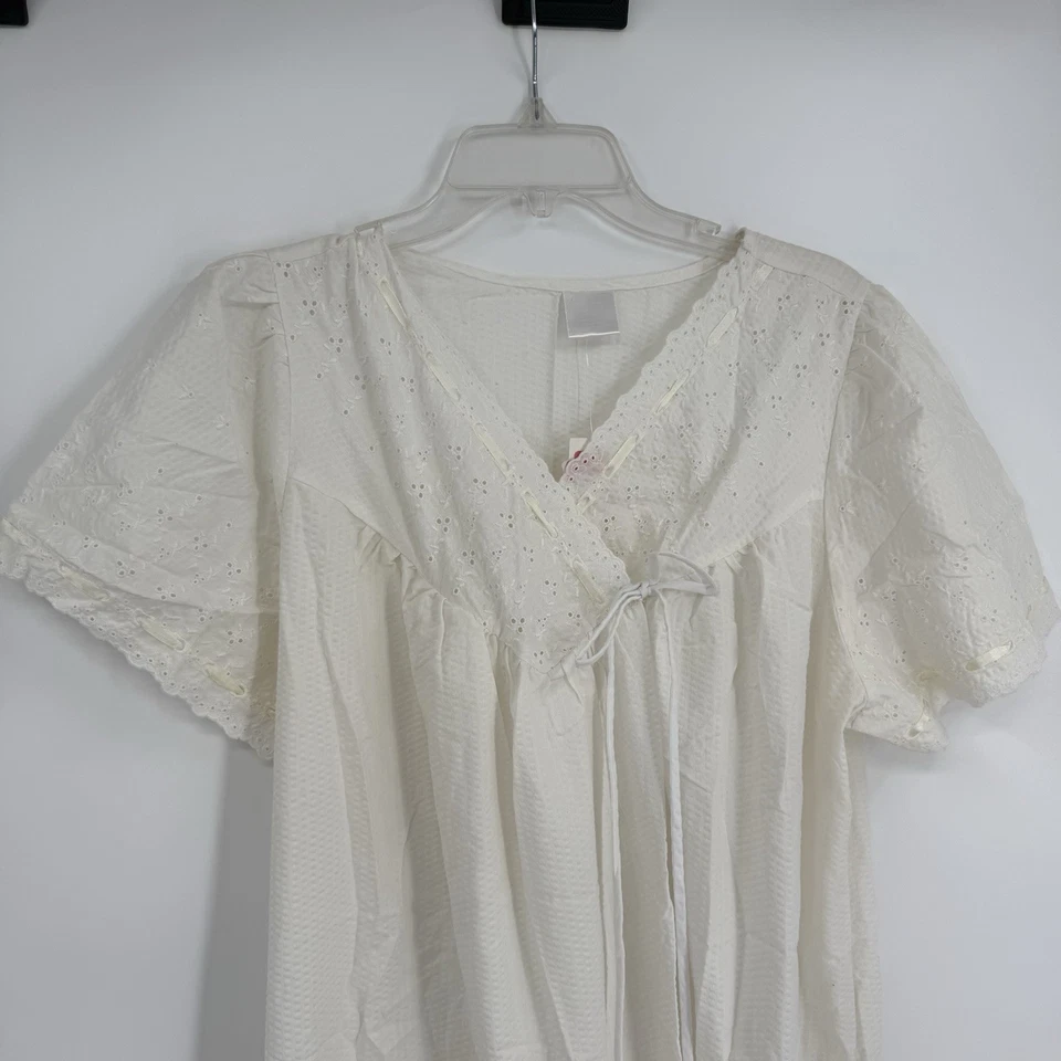 NWT Go Softly White Cotton Blend Nightgown Size L Soft Sleepwear Short Sleeves - Image 4 of 4