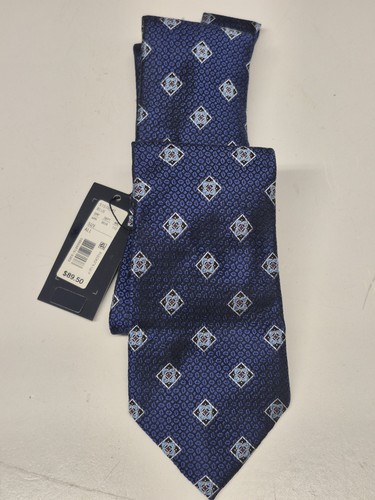 Hart Schaffner Marx Blue Geometric 100% Silk Designer Tie NWR 89$