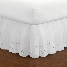 Queen Eyelet Ruffled Bedskirt 18" Drop White - Fresh Ideas: Polypropylene &