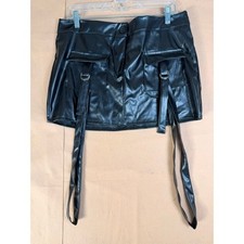 Unbranded Black Faux Leather Micro Mini Skirt XL Cargo D-Ring Straps Y2K