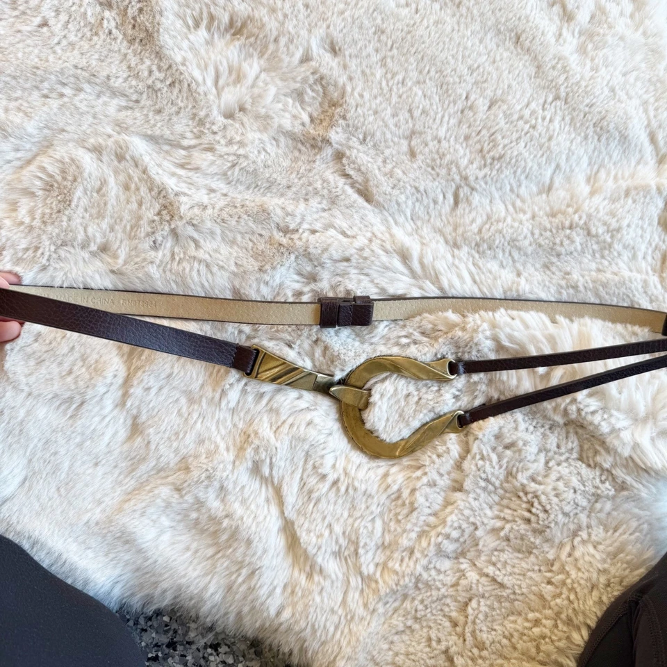 复古 Chicos 皮革腰带女式小号金色马蹄扣深棕色 — 第 4/4 张图片