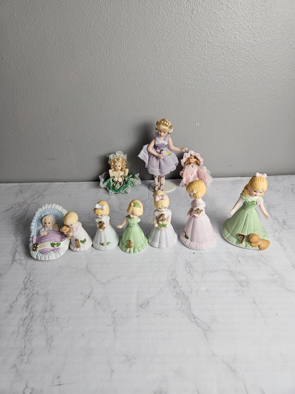 Vintage Enesco Growing Up Birthday Girls Lot Of 10 Ceramic Figurines Baby