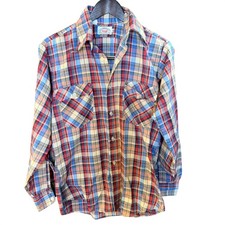 Vintage Levis Plaid Button Down Shirt Mens M Blue Red Made in USA 90s Country