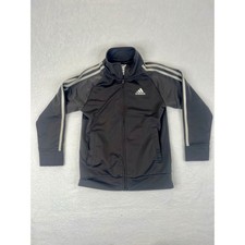 Adidas Boys Youth Athletic Track Jacket Size Small Black White 3 Stripes