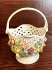 CARL THIEME DRESDEN RETICULATED LATTICE BASKET WITH HANDLE w/ ENCRUSTED FLOWERS