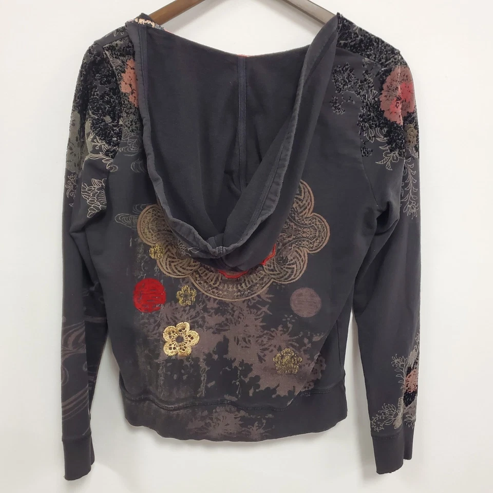 Sudadera con capucha bordada asiática vintage Lucky Brand para mujer Y2K talla M patinador grunge Foto 4 de 4