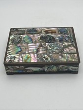 Abalone Shell Inlaid Mosaic Jewelry Trinket Box Rosewood Lined 4.5x3.5"