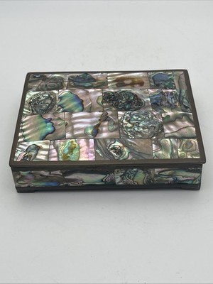 Abalone Shell Inlaid Mosaic Jewelry Trinket Box Rosewood Lined 4.5x3.5''