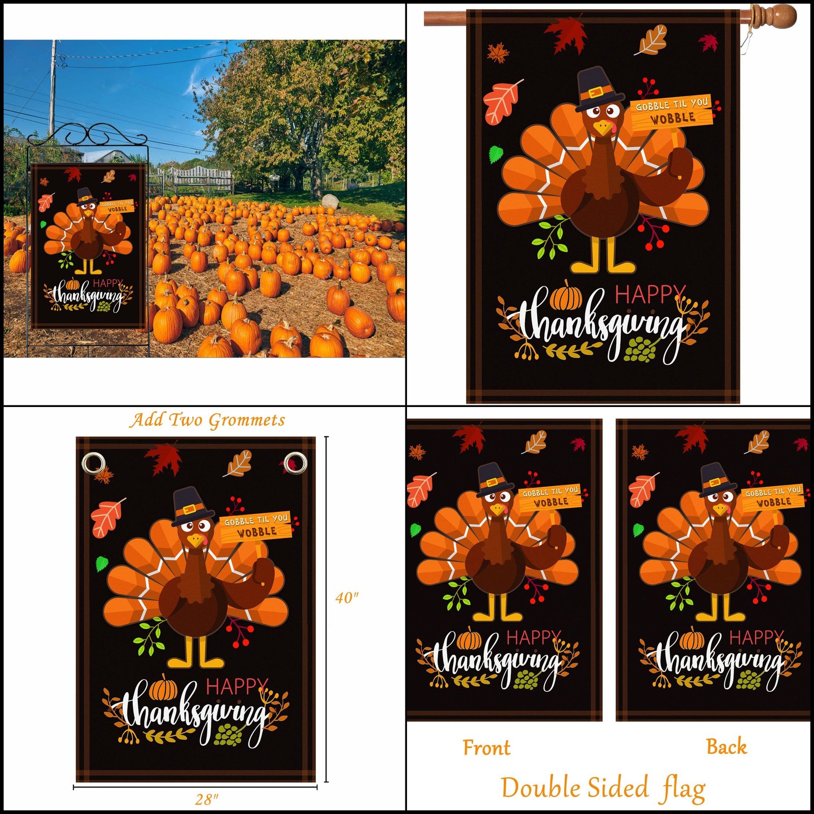 Akeydeco Happy Thanksgiving Flags,Thanksgiving Garden Flag 28 x 40 Inch House