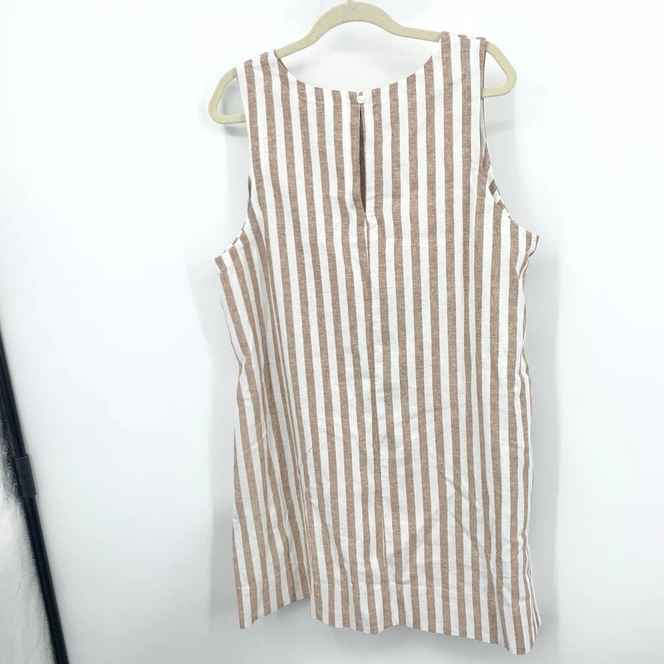 Old Navy Women Size XL Dress Tank Brown White Striped Shift Linen Blend - Image 3 of 4