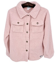 Roxy Girl Sherpa Jacket Shirt Pink Faux Fur Teddy Shacket Girls L 14 16 NWT