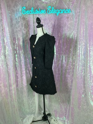 Oscar De La Renta Button Embellished Embroidered Tweed Mini Dress Sz 4 AUTH  NWT
